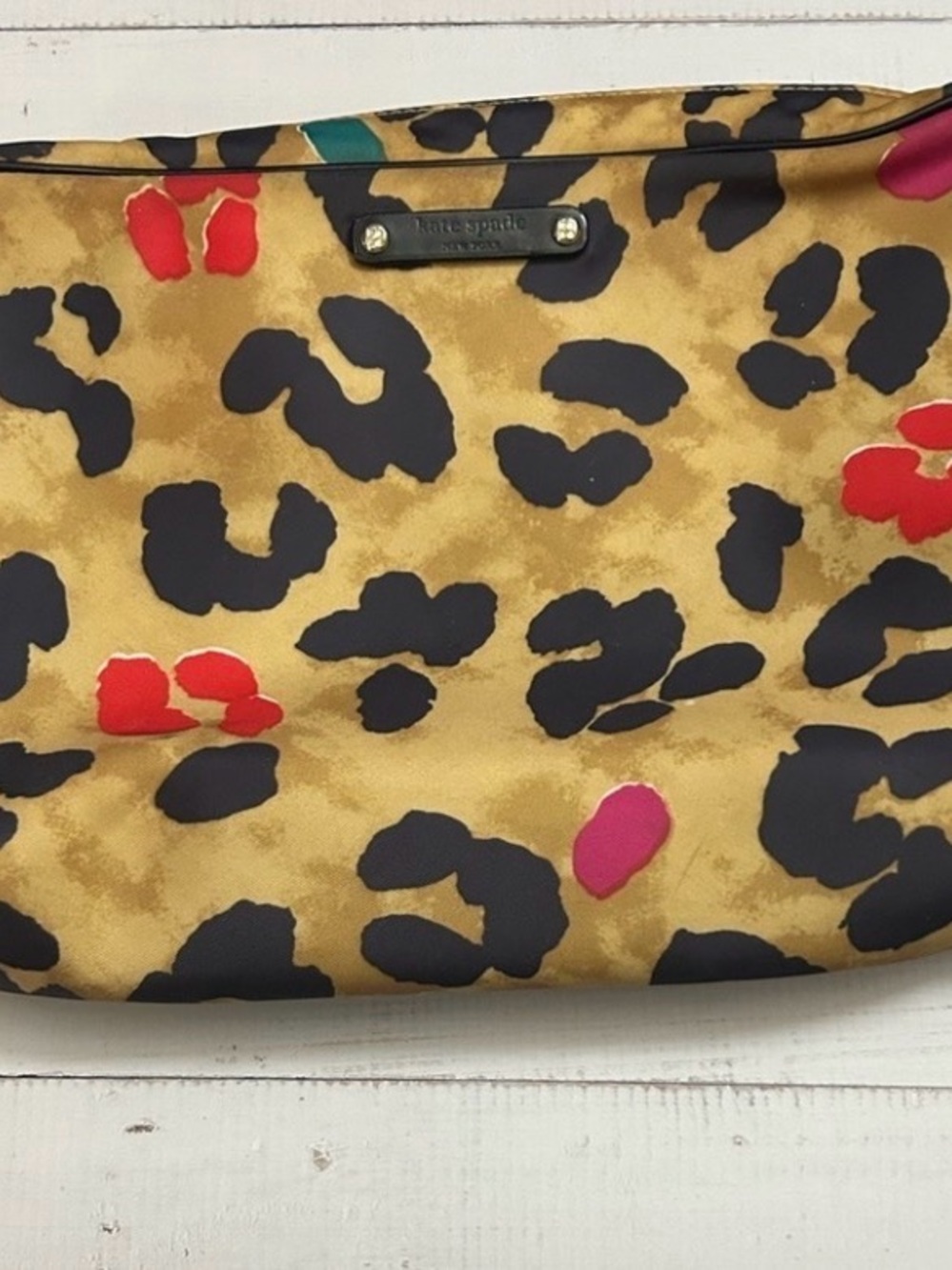 kate spade Gold Leopard Print Cosmetic Pouch with Black and Multicolor Spots